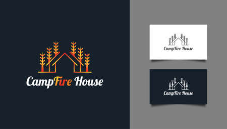 Campfire House Logo in Orange Gradient with Line Styleのイラスト素材