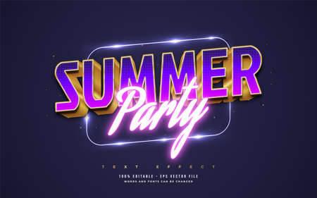 Summer Party Text in Colorful Retro Style with Glowing Neon Style. Editable Text Style Effectのイラスト素材