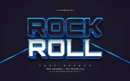 Rock and Roll Text in Blue, White, and Black with 3D Embossed Effect. Editable Text Style Effectsのイラスト素材