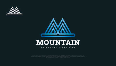 Blue Mountain Logo Design with Initial Letter M. Hill Logo for Adventure, Travel or Tourism Industryのイラスト素材