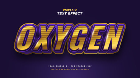 Oxygen Text in Gold and Purple with 3D Embossed Effect. Editable Text Style Effectのイラスト素材