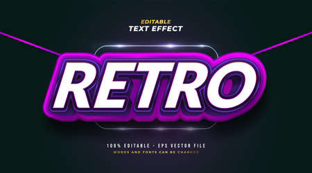 Bold Retro Text Style in White and Purple with 3D Embossed Effect. Editable Text Style Effectのイラスト素材