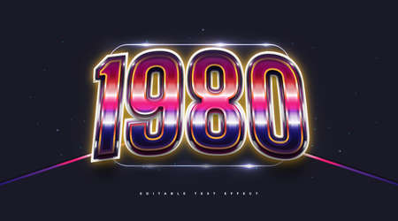 3D 80s Text Style with Glowing and Glossy Effect. Editable Text Style Effectのイラスト素材