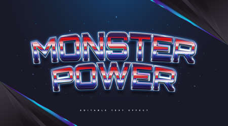 Monster Power Text in Colorful Retro Style with Glowing Effect. Editable Text Style Effectのイラスト素材
