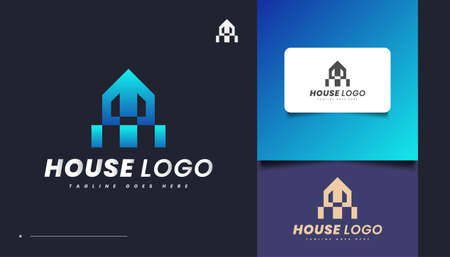 Abstract Blue House Logo Design for Real Estate Industry Identity. Construction, Architecture or Building Logo Designのイラスト素材