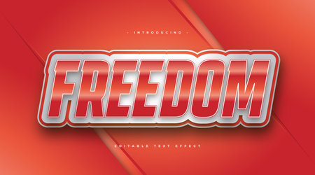 White and Red Freedom Text Style with 3D Effectのイラスト素材