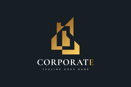 Gold Real Estate Logo Design Template with Abstract Concept. Construction, Architecture or Building Logo Design Templateのイラスト素材