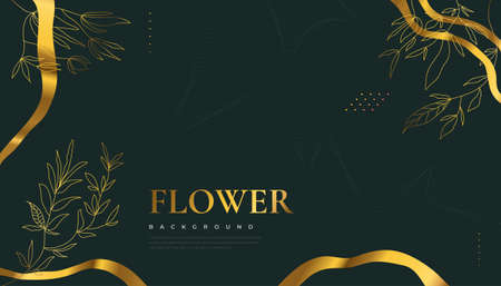 Luxury Golden Flower Background with Elegant Tropical Summer Leaves. Luxury Nature Background with Floral Illustrationのイラスト素材