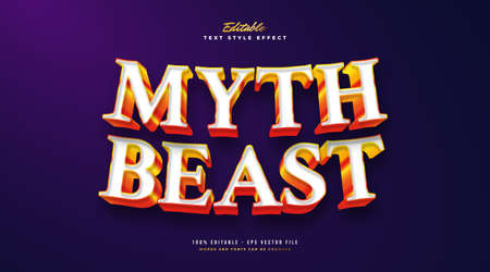Myth Beast Text Style in White and Orange with 3D Embossed Effect. Editable Text Style Effectのイラスト素材