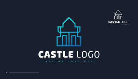 Blue Castle Logo Design with Line Style. Fortress Tower Logo or Iconのイラスト素材