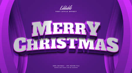 Merry Christmas Text in Bold White and Purple Style with 3D Effect. Editable Text Style Effectのイラスト素材