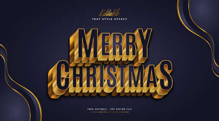 Merry Christmas Text in Luxurious Blue and Gold with 3D Embossed Effect. Editable Text Style Effect