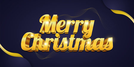 Merry Christmas Greeting Text with Luxury 3D Gold Lettering and Shining Effectのイラスト素材