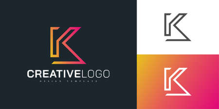 Modern Letter K Logo Design Template in Orange Gradient with Line Style. Initial K Logo. Graphic Alphabet Symbol for Corporate Business Identityのイラスト素材