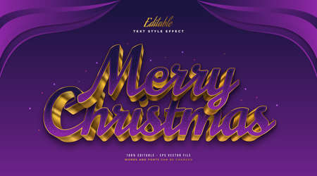 Editable Merry Christmas Text in Elegant Purple and Gold with 3D Embossed Effect. Editable Text Style Effectのイラスト素材
