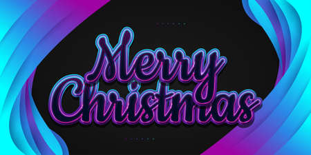Merry Christmas Hand Lettering in Colorful Style with Glowing Effect. Christmas Design for Banner, Poster, or Greeting Cardのイラスト素材