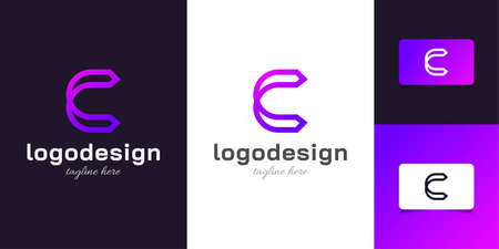 Simple and Minimalist Letter C Logo Design in Purple Gradient. Graphic Alphabet Symbol for Corporate Business Identityのイラスト素材