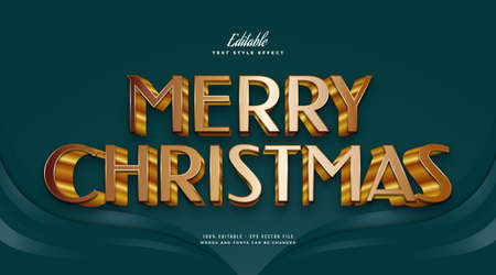 Elegant Merry Christmas Text in 3D Golden Style. Editable Text Style Effectのイラスト素材
