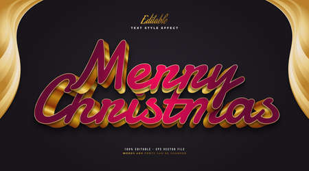 Elegant Merry Christmas in Red and Gold Style with 3D Effect. Editable Text Style Effectのイラスト素材