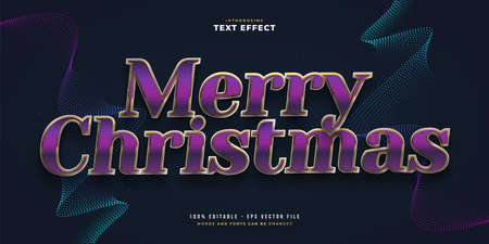Elegant Merry Christmas Text in Purple and Gold with Glitter and Glossy Effect. Editable Text Style Effectのイラスト素材