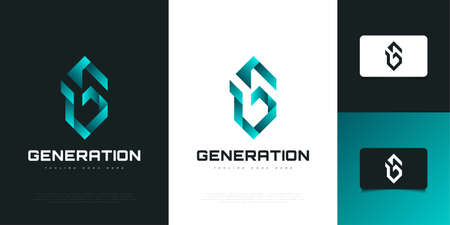 Modern and Abstract Initial Letter G Logo Design in Blue Gradient with Paper Cut Style. G Logo Designのイラスト素材