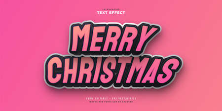 Merry Christmas Text in Black and Pink with Cartoon Style. Editable Text Style Effectのイラスト素材