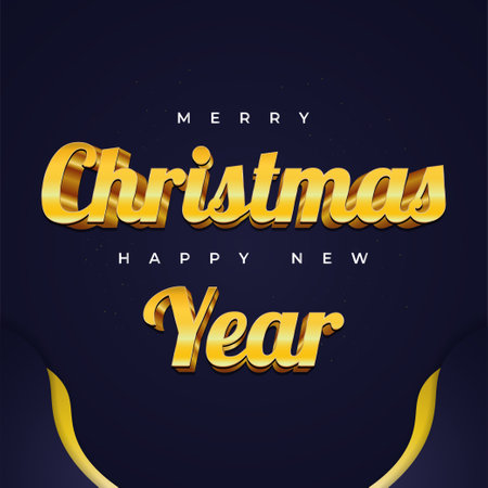 Merry Christmas and Happy New Year Greeting Card with Blue and Gold 3D Letters. Christmas Banner or Posterのイラスト素材