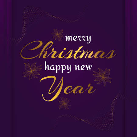 Elegant Merry Christmas and Happy New Year Greeting Card. Christmas Poster or Banner with Golden Flowersのイラスト素材