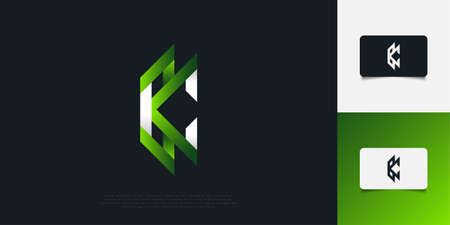 Abstract and Modern Initial Letter K and C Logo Design in White and Green Gradient. KC Monogram Logo Design Template. Graphic Alphabet Symbol for Corporate Business Identityのイラスト素材