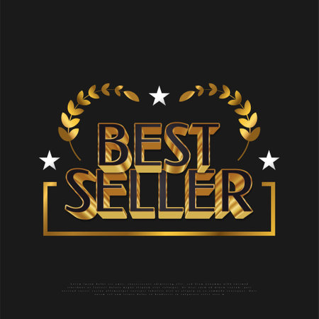 Elegant Best Seller Badge Design in Black and Gold Style. Certified product. Quality Badge or Emblemのイラスト素材