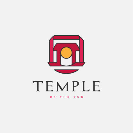 Temple Gate with Sun in Minimalist Style Logo Design. Japanese Torii Gate Icon Vector Logo. Zen Gate Logo or Symbolのイラスト素材
