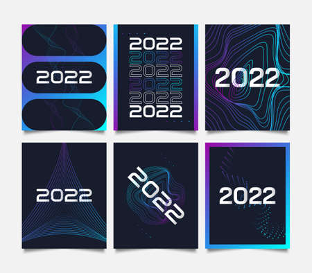 Happy New Year 2022 Poster Design Collection in Colorful Lines Style. 2022 Poster Set. New Year Celebration Design Template for Flyer, Poster, Brochure, Card, Banner or Postcardのイラスト素材