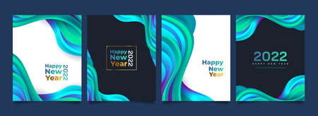 Happy New Year 2022 Poster Set with Colorful Wave Background Design. 2022 Number Design Template. New Year Celebration Design Template for Flyer, Poster, Brochure, Card, Banner or Postcardのイラスト素材