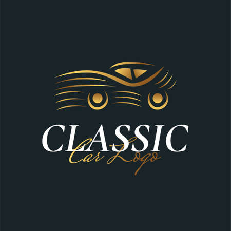 Elegant Golden Classic Car icon Design with Line Art Style. Abstract Automotive Illustration for Business Brand Identityのイラスト素材
