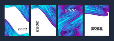 Happy New Year 2022 Poster Set with Colorful Liquid Background Design. New Year Celebration Design Template for Flyer, Poster, Brochure, Card, Banner or Postcardのイラスト素材
