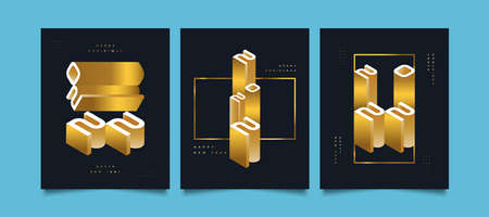 Elegant 2022 New Year Banner or Poster with White and Gold 3D Numbers. New Year Celebration Design...