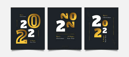 Happy New Year 2022 Poster Set Design with Elegant Gold Style. New Year Celebration Design Template...
