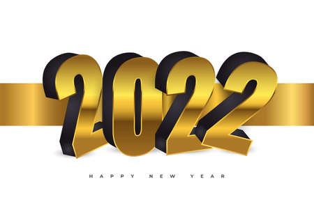 Happy New Year 2022 Banner or Poster Design with 3D Luxury Numbers in Black and Gold Style. New Year Celebration Design Template for Flyer, Poster, Brochure, Card, Banner or Postcardのイラスト素材