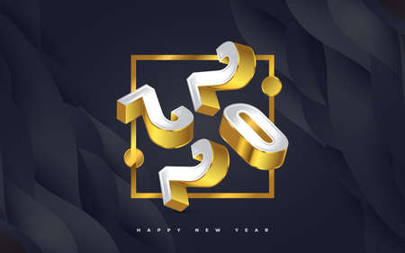 Happy New Year 2022 Banner or Poster Design with 3D Numbers in White and Gold Style. New Year Celebration Design Template for Flyer, Poster, Brochure, Card, Banner or Postcardのイラスト素材