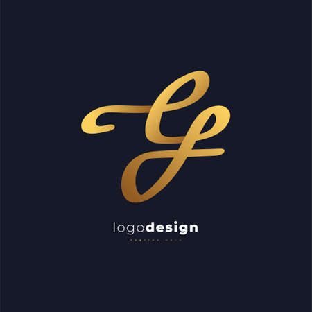 Elegant Initial Letter C and F Logo Design in Golden Gradient with Handwriting Style. CF Signature...