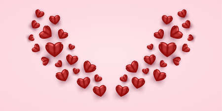 3D Red Flying Hearts Forming Wings, Isolated on Transparent Background. Realistic Red Hearts Illustration. Valentine's Day Background for Wallpaper, Flyers, Invitation, Posters, Brochure, Banner or Postcardのイラスト素材