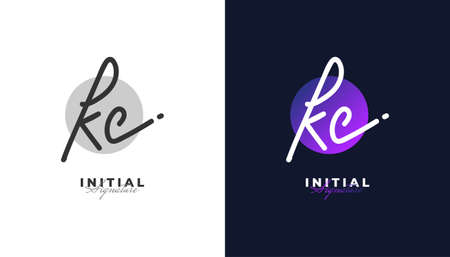 K and C Signature Initial Logo Design with Handwriting Style. KC Signature Logo or Symbol for Wedding, Fashion, Jewelry, Boutique, Botanical, Floral and Business Identityのイラスト素材