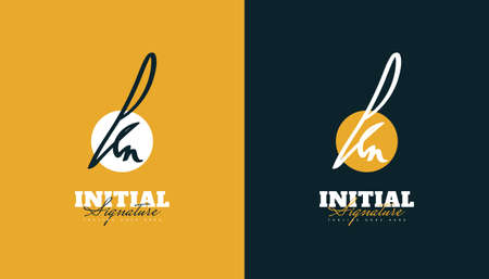 KN Initial Design with Elegant Handwriting Style. KN Signature or Symbol for Wedding, Fashion, Jewelry, Boutique, Botanical, Floral and Business Identityのイラスト素材