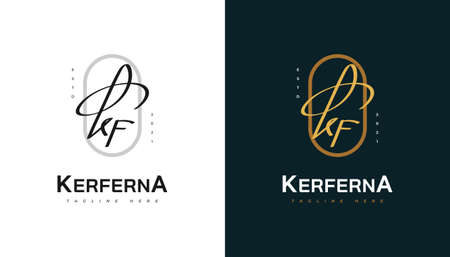 KF Initial Design with Elegant Handwriting Style. KF Signature or Symbol for Wedding, Fashion, Jewelry, Boutique, Botanical, Floral and Business Identityのイラスト素材