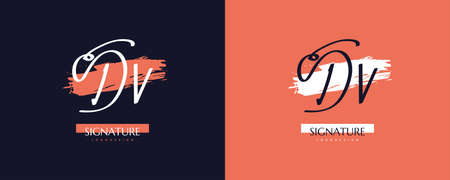 Initial D and V Logo Design with Elegant and Minimalist Handwriting Style. DV Signature Logo or Symbol for Wedding, Fashion, Jewelry, Boutique, and Business Identityのイラスト素材