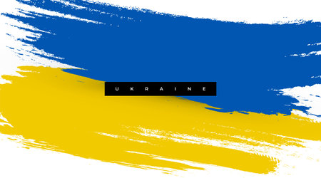 Ukraine Flag with Brush Concept. Flag of Ukraine in Grunge Style. Pray for Ukraine. Hand Painted Brush Flag of Ukraine Countryのイラスト素材