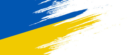Ukraine Flag with Brush Concept. Flag of Ukraine in Grunge Style. Pray for Ukraine. Hand Painted Brush Flag of Ukraine Countryのイラスト素材