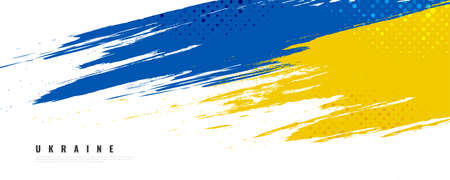 Ukraine Flag with Brush Concept. Flag of Ukraine in Grunge Style. Pray for Ukraine. Hand Painted Brush Flag of Ukraine Countryのイラスト素材