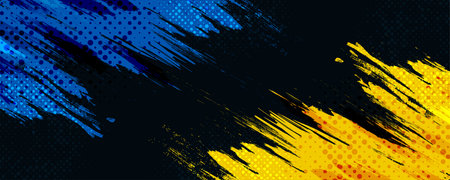 Ukraine Flag with Brush Concept. Flag of Ukraine in Grunge and Halftone Styleのイラスト素材