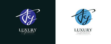 Initial F and Y Logo Design in Elegant and Minimalist Handwriting Style. FY Signature Logo or Symbol for Wedding, Fashion, Jewelry, Boutique, and Business Identityのイラスト素材